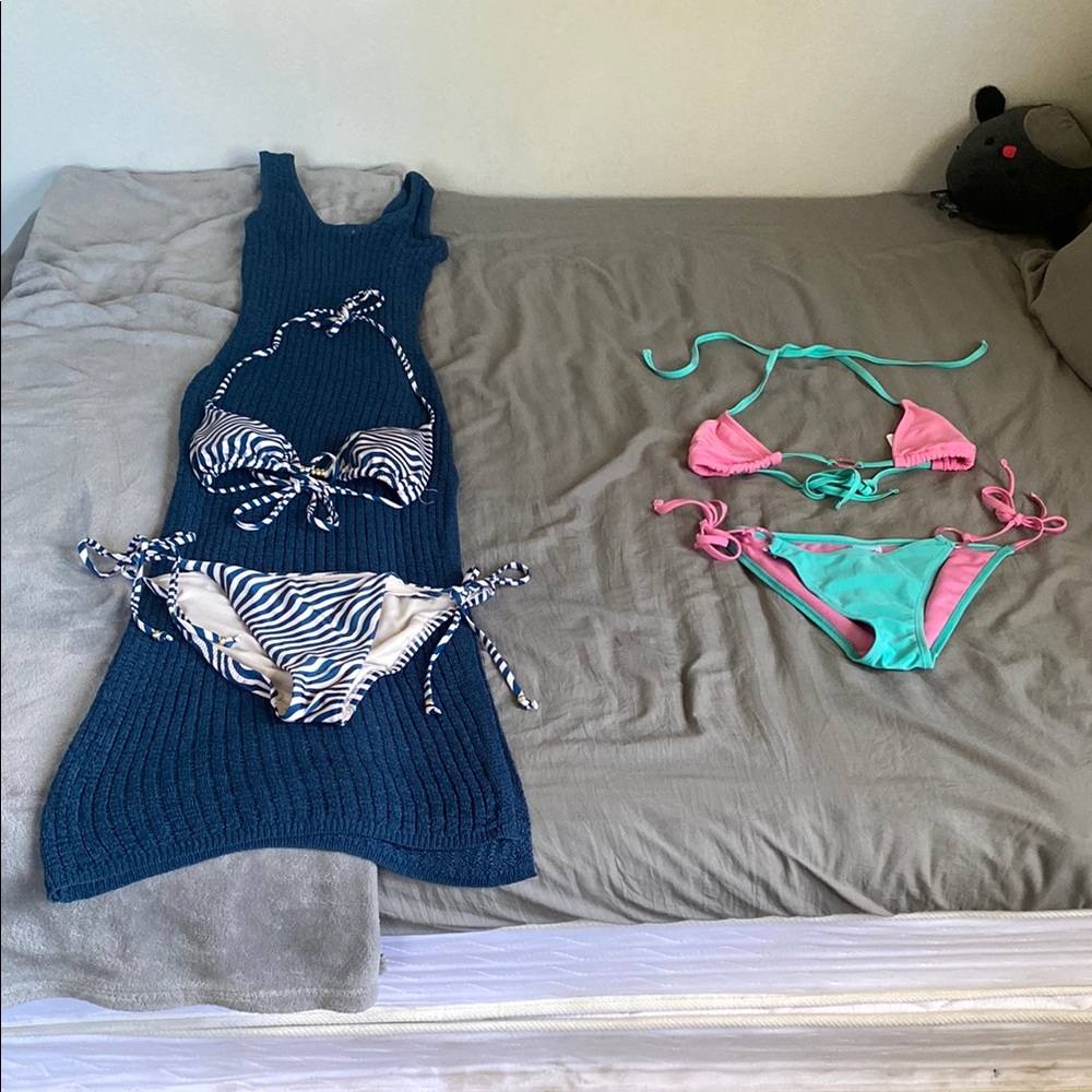 Shade & Shore Zebra Print and Pink Teal Bikini Set